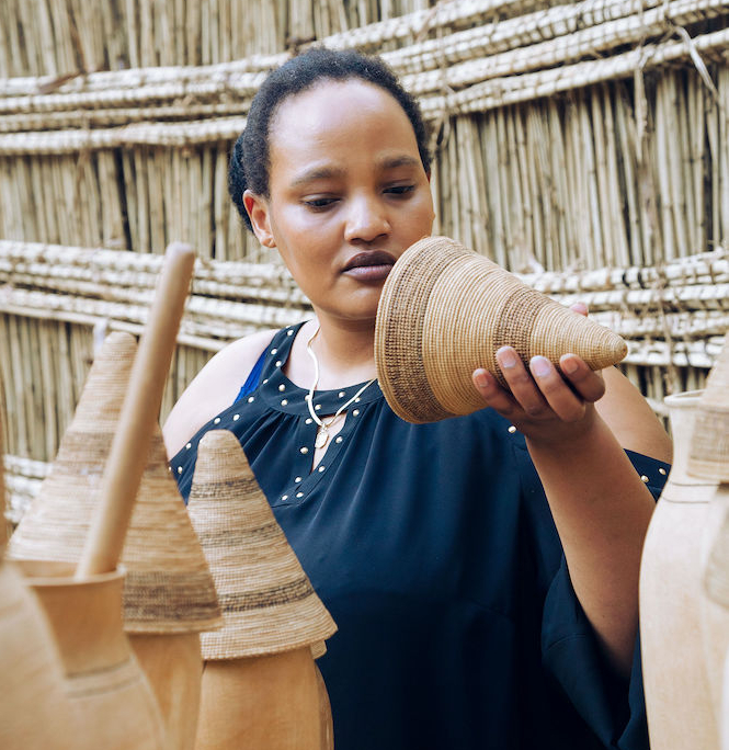 National Museum of Rwanda. Woven Grass covered for milk containers.